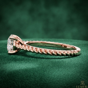 Anillo de Compromiso Solitario de Diamante Cultivado en Laboratorio, Oro Rosa de 9K, 10K, 14K, 18K, Personalizado, con Banda de Cuerda Trenzada, Joyería Fina de Lujo para Mujer, Certificado IGI - Product Image 2