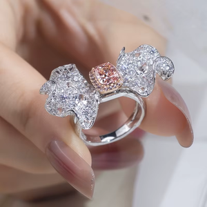 1.037CT Pink Cushion Cut Butterfly Lab Diamond Ring 18K White Gold Solid Gold Jewelry Custom Engagement Ring - Product Image 4