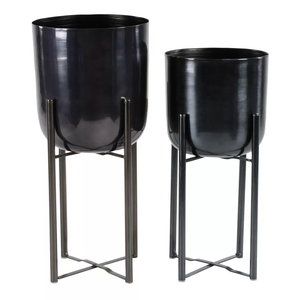 Ensemble de 3 supports pour plantes en métal galvanisé avec pieds en bois, style rustique, pour jardin - Product Image 5