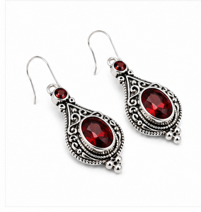 <b>Red</b> Garnet Sterling Silver Dangle <b>Earrings</b> – 925 Silver <b>Red</b> Gemstone Drop <b>Earrings</b> - Product Image 1