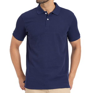 Polo en coton tricoté à manches courtes bleu marine pour homme, couleur unie, respirant, coupe classique - Product Image 1