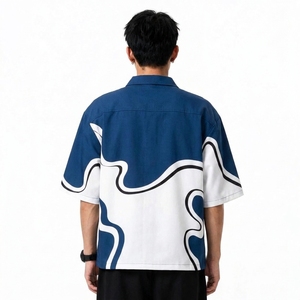Chemise boutonnée à manches courtes pour homme, motif abstrait, coupe ample, tissée, décontractée, pour l'été, fabrication OEM sur mesure - Product Image 2