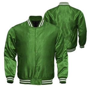 Chaqueta Varsity Verde Satinada para Hombre, Corte Regular, Color Sólido, Cierre de Botones, Prenda Exterior Informal, Impermeable, Estilo Vintage, Seda/Algodón, Invierno - Product Image 1