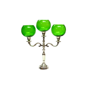 Portavelas de Vidrio Mosaico Hecho a Mano al por Mayor |   Candelabro Decorativo de Metal de 3 Brazos con Copas de Vidrio Verde para el Hogar, Bodas y Eventos - Product Image 3