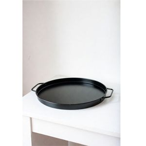 Plateau de service rond en métal noir mat moderne, durable, décoratif, plateau de table basse, plateau de luxe industriel minimaliste, plateau ottoman - Product Image 6