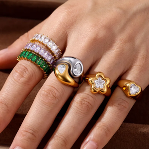 Bague en forme de cœur pour femme, bijoux en acier inoxydable 304 avec revêtement plaqué or véritable 18 carats, résistant au ternissement, bague tendance - Product Image 3