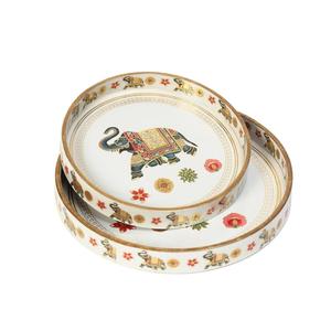 Platos Decorativos con Estampado de Elefantes y Flores, Bandejas Redondas de Lujo para Servir, Venta al Por Mayor para Pedidos al Mayoreo y Uso Doméstico - Product Image 1