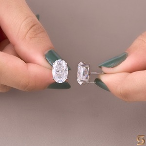 Oval Moissanite <b>Stud</b> <b>Earrings</b> 12x8MM Solitaire | Diamond Alternative Minimalist <b>Earrings</b> | 925 Silver / 10K 14K 18K Gold Jewelry - Product Image 4