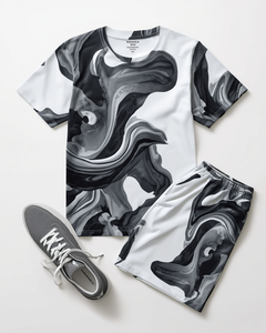 Conjunto Deportivo para Hombre, Camiseta de Manga Corta y Pantalones Cortos con Estampado Abstracto de Tinta Fluida, Sublimación Personalizada - Product Image 2