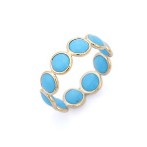 18K Yellow Gold Turquoise Eternity Wedding Band Resizable <b>Statement</b> <b>Ring</b> - Product Image 2