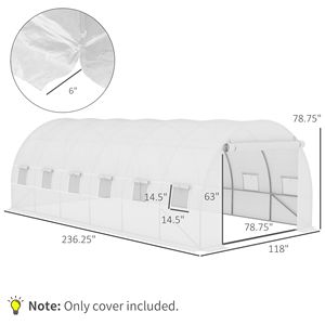 Copertura di Ricambio Bianca per Serra Prefabbricata in PE da 20FT X 10FT X 7FT con 12 Finestre e Porta con Cerniera - Product Image 3