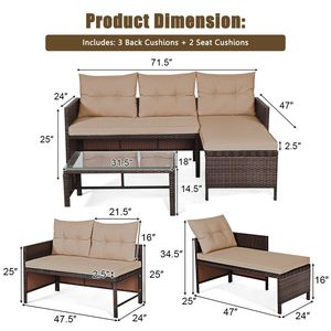 Ensemble de canapés d'angle en rotin pour patio extérieur, 3 pièces - Product Image 5