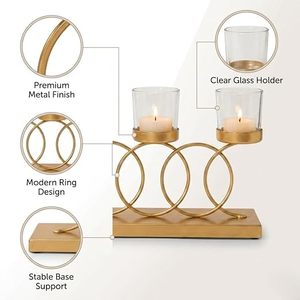 Candelabro moderno de latón con diseño de anillo y portavelas de vidrio transparente para decoración del hogar - Product Image 6