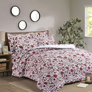 Ensemble de couette Aztec Maroon, imprimé floral traditionnel rouge et blanc, coton respirant pour toutes les saisons, usage domestique - Product Image 2