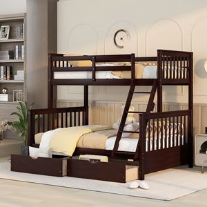 Espresso Twin Over Full Bunk Bed with Ladders and Two <b>Storage</b> <b>Drawers</b> Kids' Furniture (<b>Old</b> SKU LT000165AAP) - Product Image 1