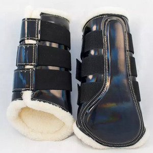Bottes de protection pour chevaux, couleur unie, matériau en polaire, design rose pailleté pour la protection des jambes des chevaux - Product Image 6