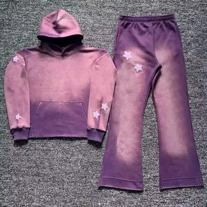 Unisex Acid Wash Breathable Tracksuit Puff Printed Polyester Cotton Fleece <b>Brushed</b> Hoodie Solid Vintage Regular Winter High - Product Image 1