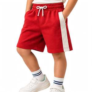 Shorts Bermuda pour garçons, couleur jaune moutarde, avec bande latérale noire, taille à cordon de serrage, en coton tricoté, décontractés, OEM ODM - Product Image 6