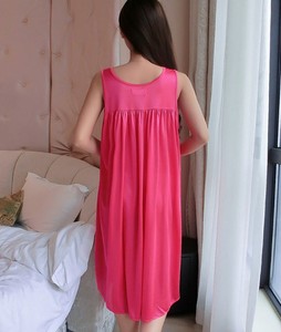 Women Sleeveless Nightgown Pink Ruffled Collar <b>Loose</b> Knee Length Sleepwear Summer Solid Color <b>Dress</b> - Product Image 3