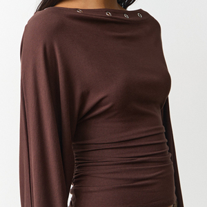 Top corsé de mujer de manga larga con ojales en el cuello, top corto de mujer con ojales, camiseta acanalada lateral estilo streetwear - Product Image 3