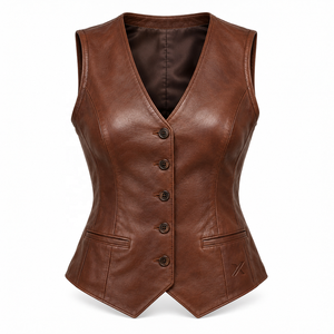 <b>Women's</b> Classic Leather Vests | Grey Black Burgundy Brown Cognac | OEM ODM Manufacturer | Premium Design Quality | - Product Image 1