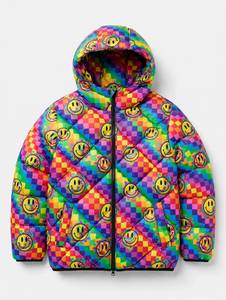 Men's Tie Dye Silk Screen Printed <b>Hooded</b> Bomber <b>Jacket</b> Winter Thick Zip Quilted Coat 260g Polyester/Cotton Shell Cotton Filled - Product Image 4