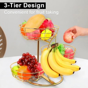 3 In 1 Gold Metal Fruit <b>Basket</b> Suitable For Kitchen Countertop Dining <b>Table</b> Centerpiece And Decorative Fruit Display From India - Product Image 4