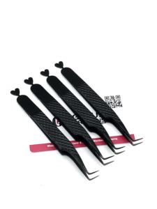 Haute Qualité 90 Degrés Noir Plasma Dos Coeur Conception Fiber Pointe Extension De Cils Pince À Épiler En Acier Inoxydable Beauté Instrument - Product Image 2