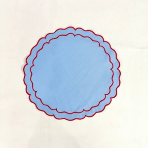 Round Double scalloped white <b>Placemat</b>, Embro linen white fabric table mat easy care,machine washable rustic kitchen decor - Product Image 4