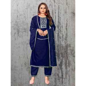 ผ้าเรยอนปักลายแฟนซีเรียงตามลำดับพื้นล่างสุดด้วยสีฟ้า dupatta - Product Image 1