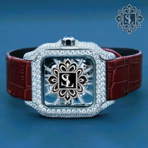 Men's Bust <b>Down</b> Square Quartz Watch | Arabic Numerals Moissanite | Fully Iced Out Two-Tone Gold Plated Rappers Jewelry - Product Image 1