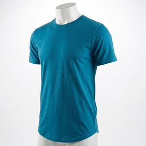 Camiseta de algodón de manga corta de color liso para hombre KADIA, corte regular, cuello redondo, informal, de punto, azul - Product Image 3