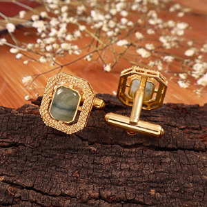 Boutons de manchette en émeraude naturelle, pierre précieuse verte, argent allemand, bijoux de luxe pour homme, pour mariage, Noël, fête, cadeau d'affaires - Product Image 6