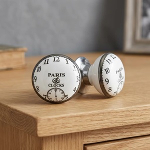 Paris <b>Clocks</b> Round Porcelain Cabinet Knob <b>White</b> with Black Numbers European Style Easy Installation - Product Image 4