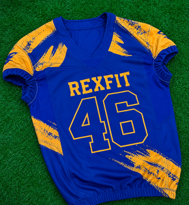Ensemble de maillot et pantalon de football américain Rexfit, sublimé, col en V, sans manches, respirant, ajusté, en mesh, pour homme adulte - Product Image 4