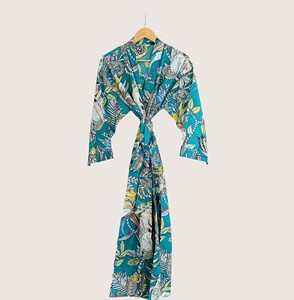 Bata Larga Estampada con Diseño Animal para Mujer, Manga Larga, Cuello en V, Suave, Informal, para Verano, 100% Poliéster Tejido, Cierre con Cordón - Product Image 3