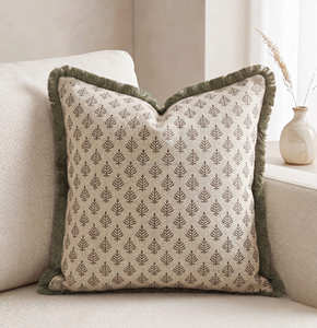 Funda de cojín con estampado indio, color beige, diseño botánico, con ribete, estilo rústico, decoración de granja, 18 × 18 pulgadas - Product Image 3