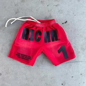 Custom French Terry <b>Sweat</b> <b>Shorts</b> for <b>Men</b> Unisex Streetwear Relaxed Fit Raw Edge Hem Puff Print Graphic Design Elastic <b>Men</b> <b>Shorts</b> - Product Image 1