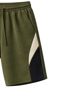 Pantalones Cortos Deportivos para Hombre, Color Verde Oliva, Estilo Color Block, Casuales, de Verano, de Algodón y Poliéster, con Cordón Ajustable, Cintura Elástica, para Gimnasio, Deportes, Correr - Product Image 3