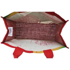 Sacs à provisions en jute à imprimé élégant avec poignée en toile de coton motif géométrique sac fourre-tout de plage à usage quotidien pour femme - Product Image 6