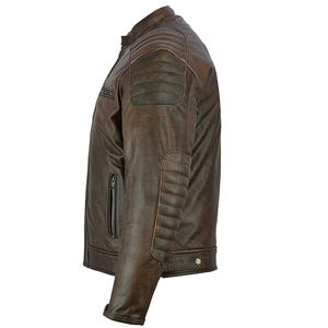 Veste de motard vintage en cuir véritable marron pour homme, col montant, fermeture éclair sur le devant, style rétro - Product Image 3