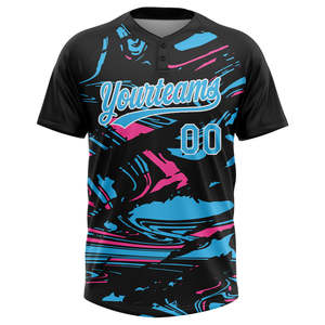เสื้อเบสบอลแบบกำหนดเอง ยูนิเซ็กซ์ แขนสั้น พิมพ์ลายด้วยความร้อน ระบายเหงื่อได้ดี 100% โพลีเอสเตอร์ ไม่มีปก สีดำ น้ำเงิน ชมพู - Product Image 2