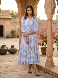 Indian Casual and Summer Wear Floral Print Muslin Silk With Gingham Print <b>Kurtis</b> Collections for Women and Plus Size Available - Product Image 4
