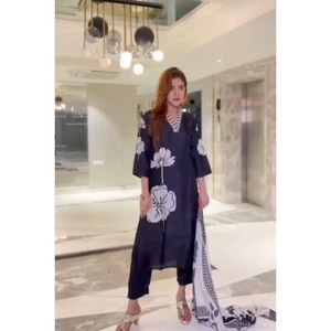 PANTALÓN KURTI DE DISEÑADOR GEORGETTE IMPRESIÓN DIGITAL CON DUPATTA NEGRO - Product Image 1