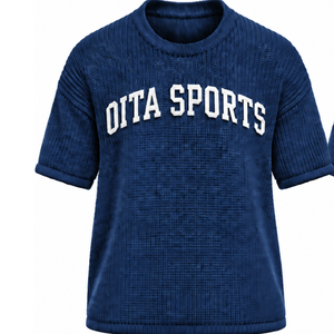Navy <b>Blue</b> <b>Men</b> Knitted T Shirt Short Sleeve Crew Neck Textured Casual Top Custom Printed Streetwear Summer Fashion Wholesale - Product Image 1