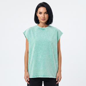 Débardeur en coton lavé pour femme, col rond, sans manches, coupe ample, tricoté, style vintage, avec épaules dégagées - Product Image 6