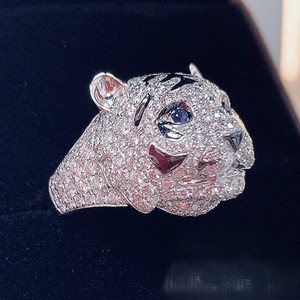 Bague Tête de Tigre en Moissanite pour Homme, Argent 925, Bijou Fantaisie Gothique de Luxe, Style Motard, Cadeau - Product Image 5