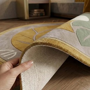 Modern <b>Round</b> Hand Tufted Area Rug Abstract Botanical Leaf Design Luxury Soft Woolen <b>Carpet</b> for Living Room Bedroom Home Decor - Product Image 3