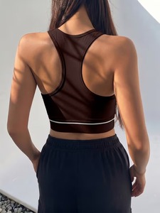 Breathable <b>Mesh</b> Inset Athletic Sports Bra Racerback High Support Elastic Band Training <b>Crop</b> <b>Top</b> Women Fitness Yoga Vest - Product Image 2