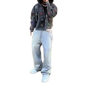 Custom Heavyweight Baggy Fit Distressed Acid Wash <b>Joggers</b> Wide Leg Flare Sweatpants for <b>Men</b> - Product Image 3